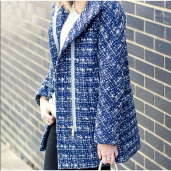 J. Crew Factory Jackets & Blazers - J.Crew Factory Blue Tweed Wool Blend City Coat Size 2